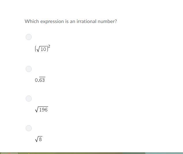 Which expression is an irrational number?-example-1