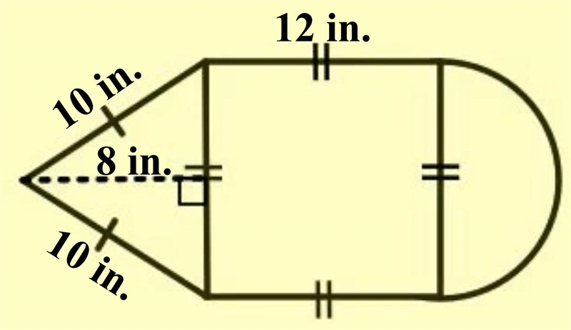 Find the perimeter and area of the figure shown below. Use 3.14 for π. Round your-example-1