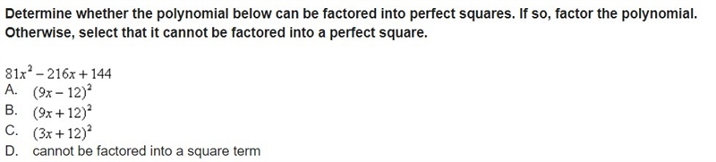 Determine whether the polynomial below can be factored into perfect squares. If so-example-1