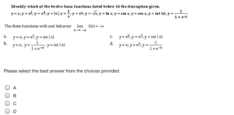 Identify which of the twelve basic functions listed below fit the description given-example-1