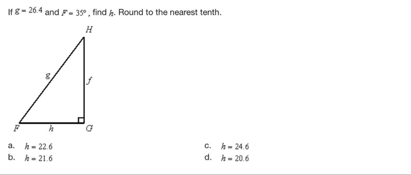 If g=26.4 and F=35° find h. Round to the nearest tenth (picture provided)-example-1