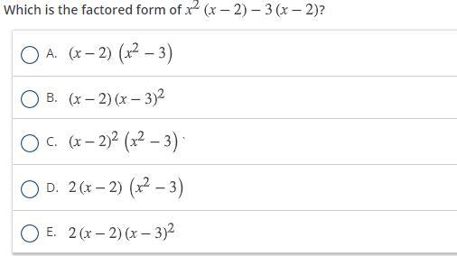 Which is the factored form of x2(x-2)-3(x-2)?-example-1