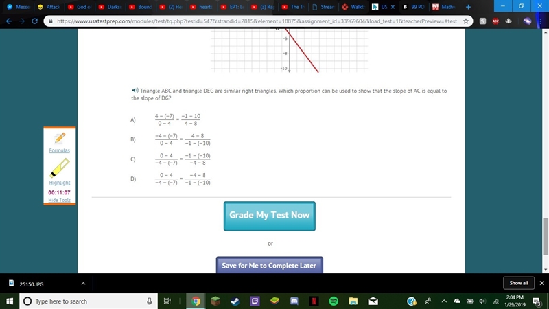 98 POINTS Triangle ABC and triangle DEG are similar right triangles. Which proportion-example-2