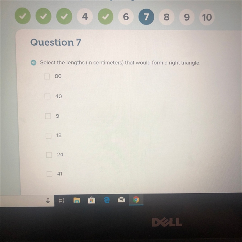 Select the lengths in centimeters that would form a right triangle-example-1