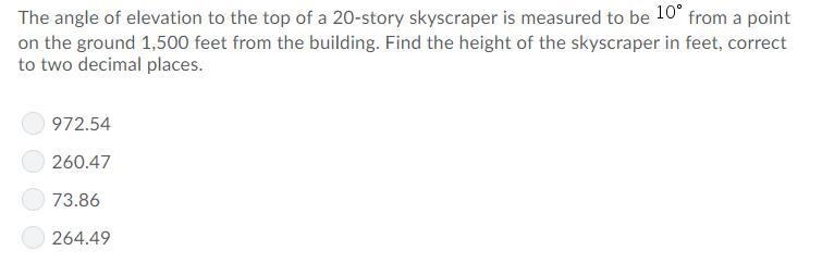 Find the height of the skyscraper in feet, correct to two decimal places.-example-1