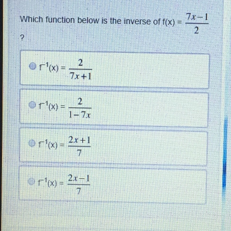 What function below is the inverse of :-example-1