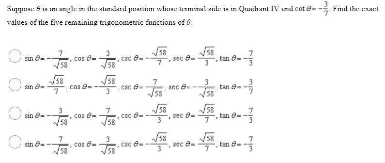 PLLLZ HELP HAVE A DEADLINE 30 POINTS Suppose θ is an angle in the standard position-example-1