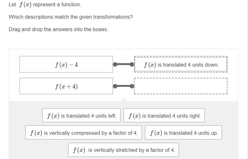 Let f(x) represent a function. Which descriptions match the given transformations-example-1