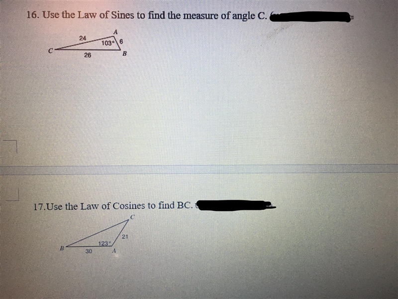 Please dont ignore, Need help!!! Use the law of sines/cosines to find..-example-1