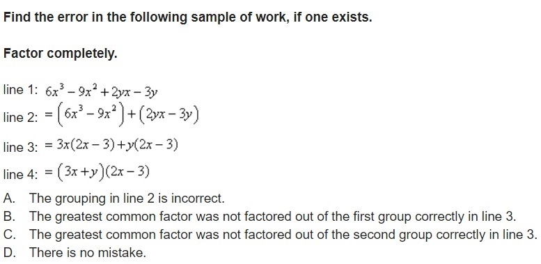 Find the error in the following sample of work, if one exists.-example-1