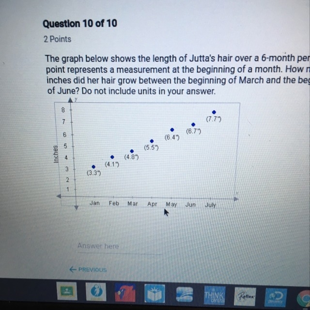 The graph below shows the length of Jutta's hair over a 6 month period. Each point-example-1