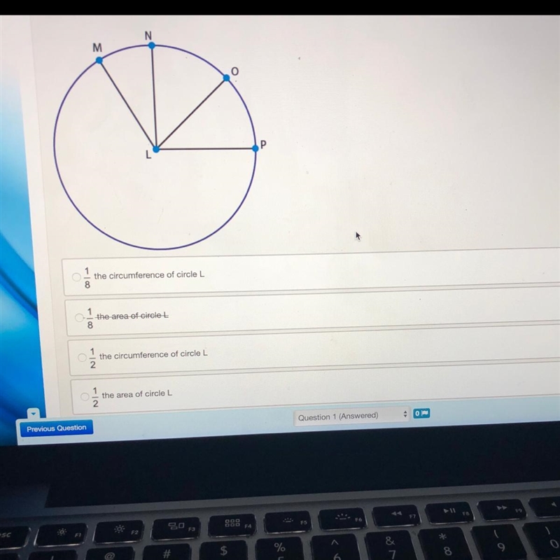 In circle L, arc OP is 45 degrees and the radius is 5 units. Which statement best-example-1