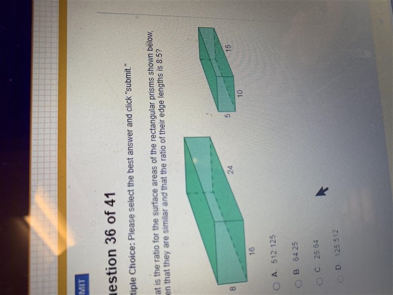 What is the ratio for the surface Areas of the rectangular prism’s shown below given-example-1