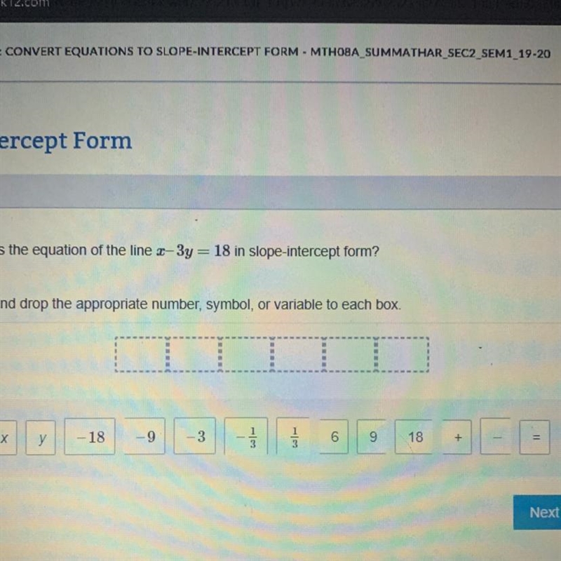 What is the equation of the line 2-3y = 18 in slope-intercept form?-example-1