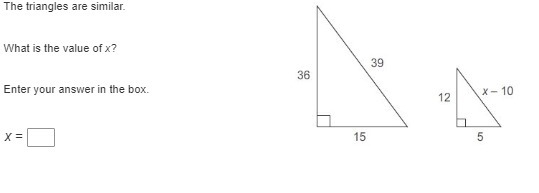 The triangles are similar. What is the value of x? Enter your answer in the box. x-example-1