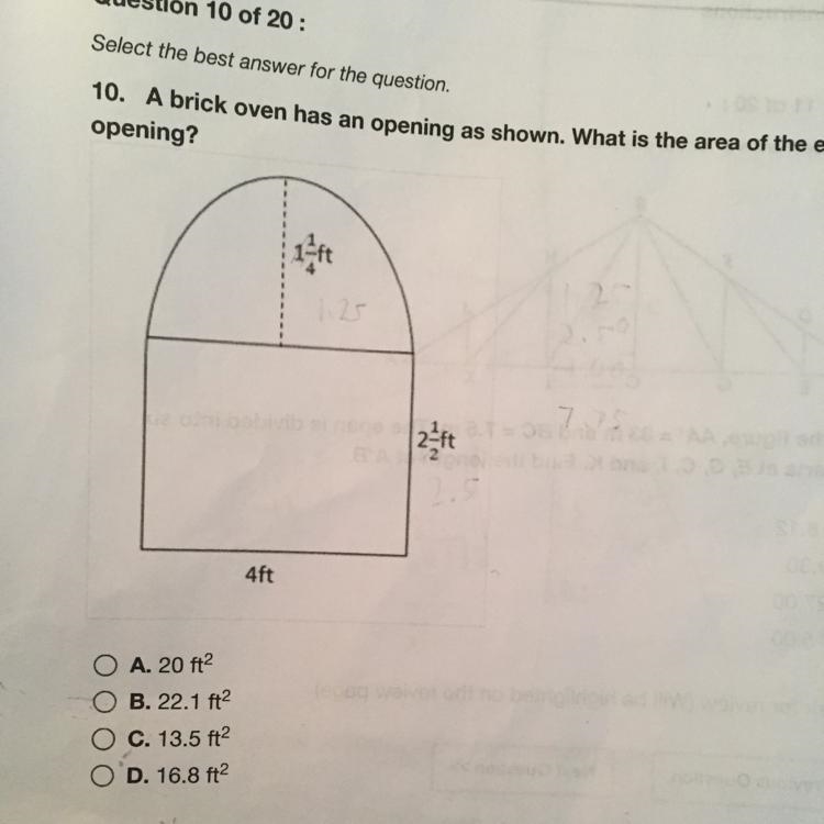 A brick oven has an opening as shown. What is the area of the entire opening?-example-1