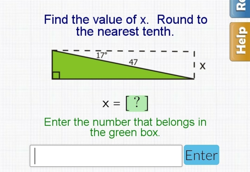 someone help ASAP! trigonometry!!! find the vaule of x. round to the nearest tenth-example-1