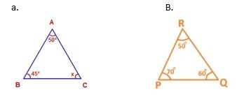 12. List the sides of each triangle from shortest to greatest triangle a. a.50, b-example-1