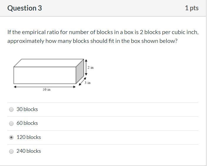 If the empirical ratio for number of blocks in a box is 2 blocks per cubic inch, approximately-example-1