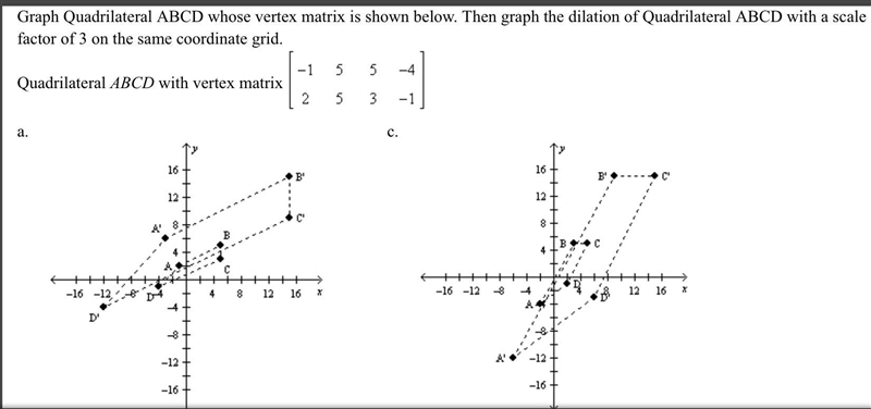 Graph Quadrilateral ABCD whose vertex matrix is shown below. Then graph the dilation-example-2