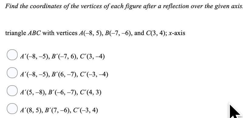 Find the coordinates of the vertices of each figure after a reflection over the given-example-1