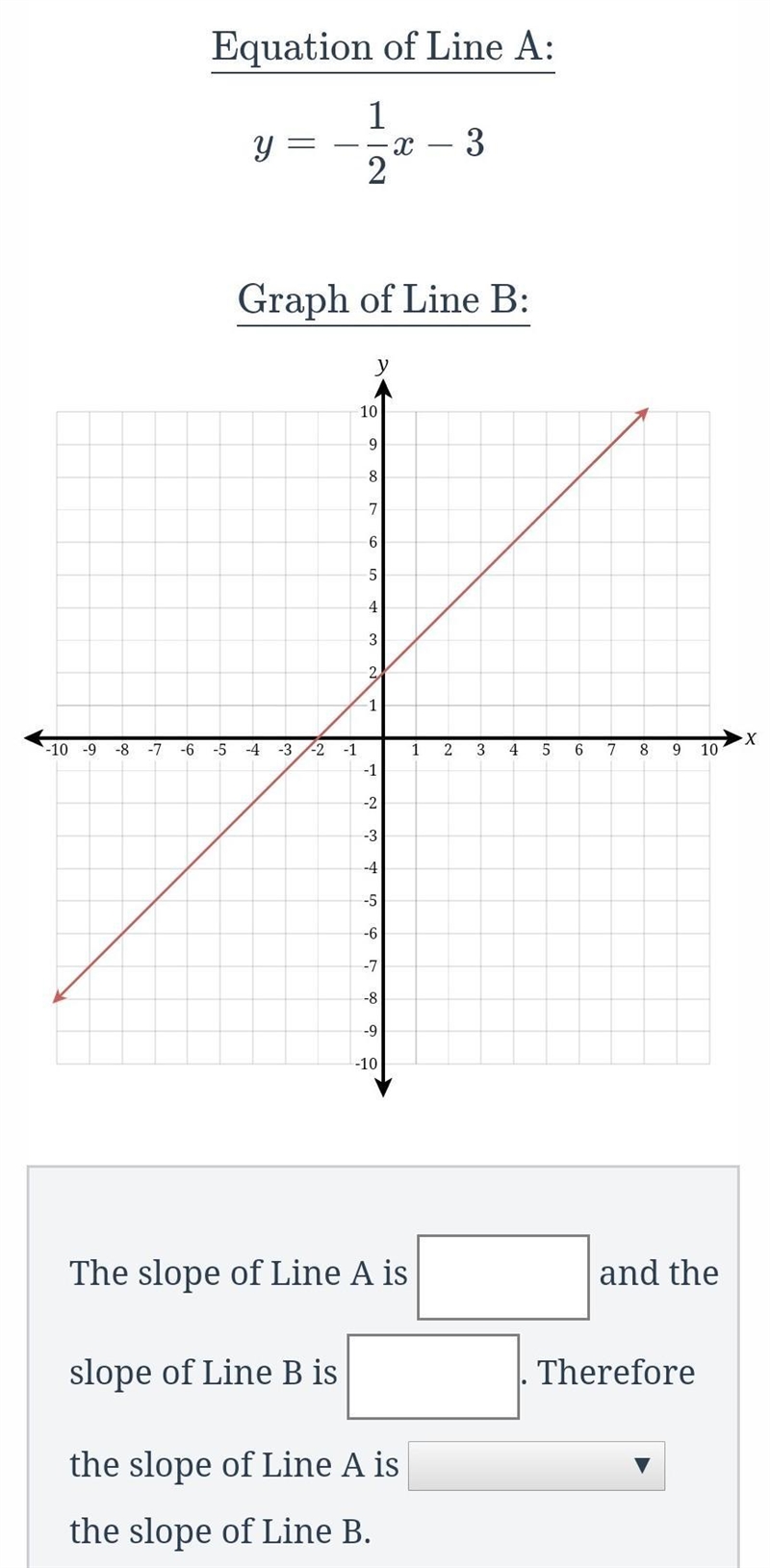 Find the slope of each line defined below and compare their values.​-example-1