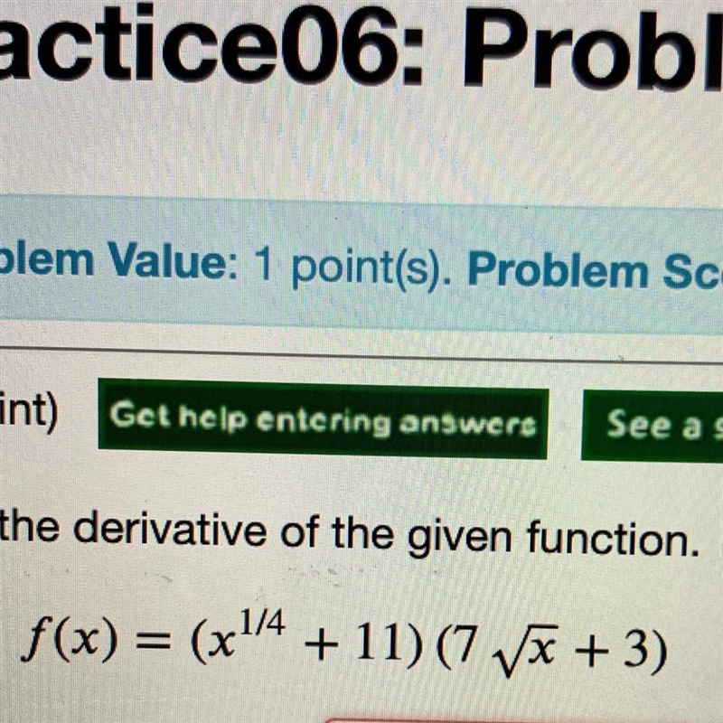 Find the derivative of the given function. f(x) = (x^1/4 + 11) (7 x^1/2+ 3)-example-1