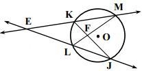 Given: m∠MEJ=16°, m MJ =5m KL Find: m KL-example-1