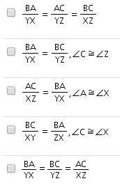 Which would prove that ΔABC ~ ΔXYZ? Select TWO options.-example-2