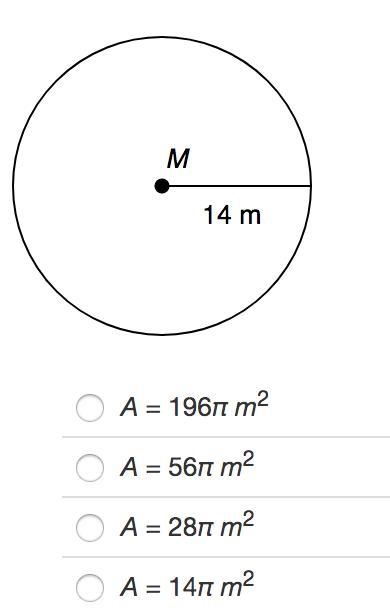 Identify the area of ⊙M in terms of π. HELP ASAP!!-example-1