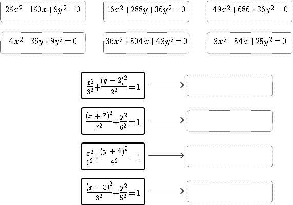 Match the equations of ellipses to their equivalent equations in standard form.-example-1