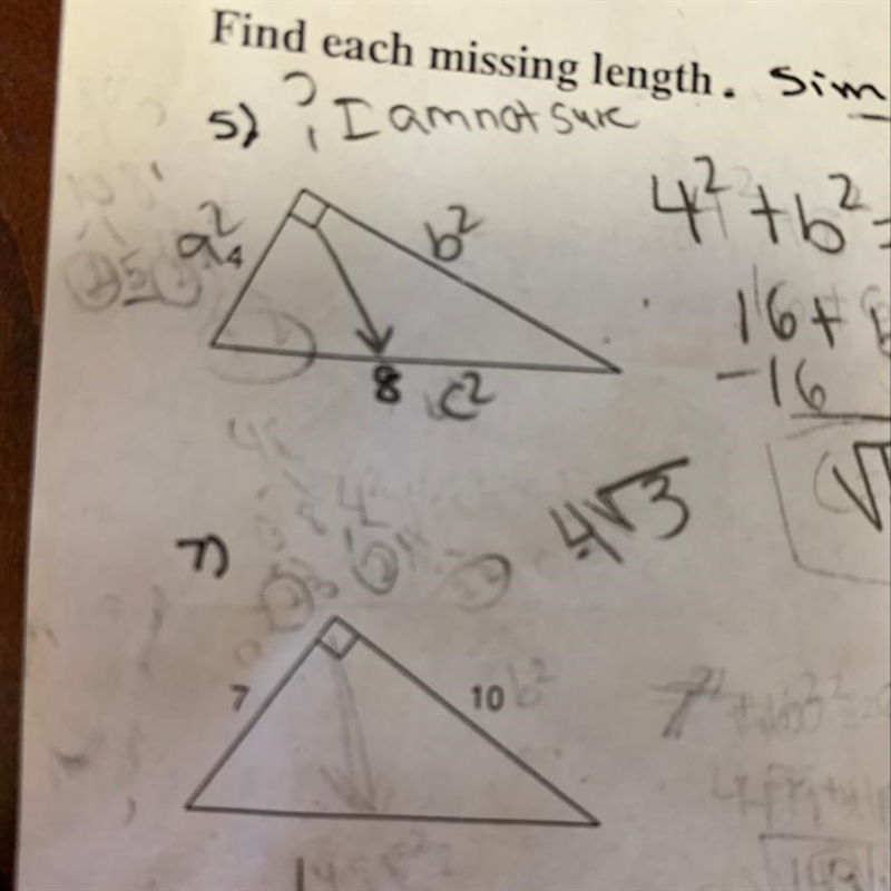 Pythagorean theorem I need help on number 7 please .-example-1