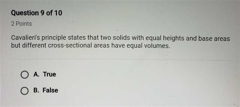 cavalieri's principle states that two solids with equal height and base areas but-example-1