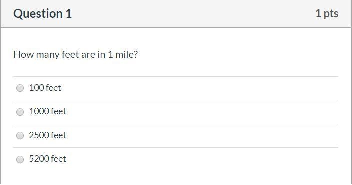 How many feet are in 1 mile? A. 100 feet B. 1000 feet C. 2500 feet D. 5200 feet-example-1