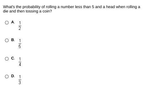 What's the probability of rolling a number less than 5 and a head when rolling a die-example-1