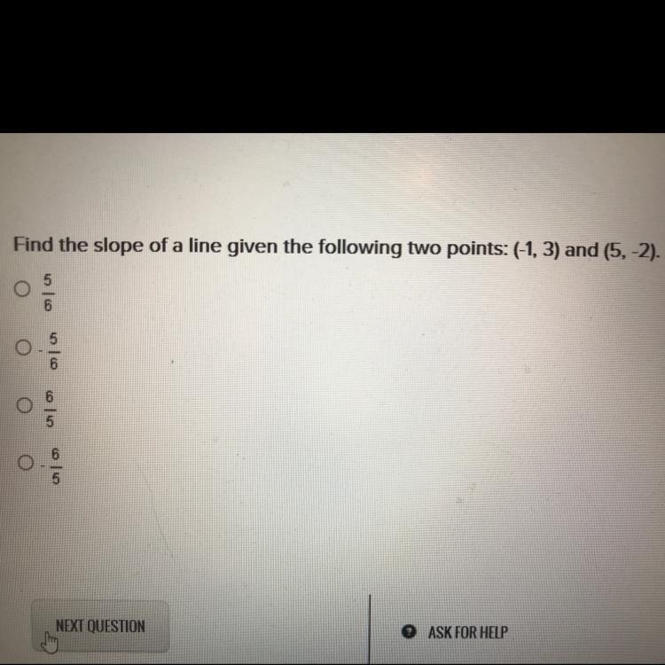 Find the slope of a line given the following two points-example-1