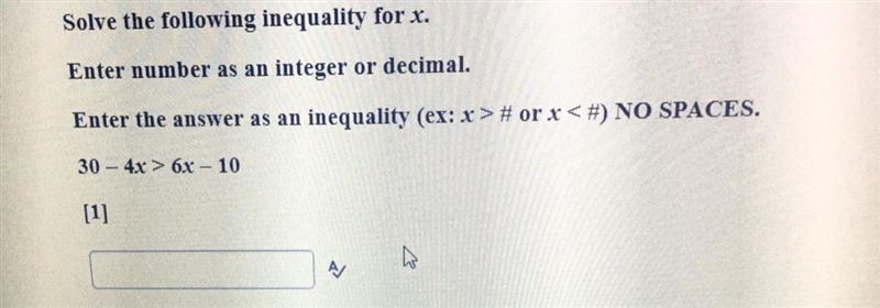 Enter number as an integer or decimal. Enter the answer as an inequality (ex: x &gt-example-1