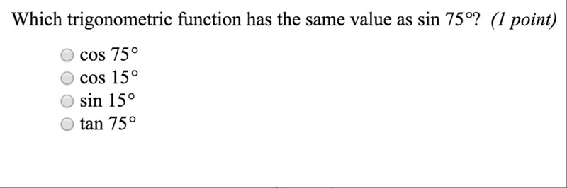 Which trigonometric function has the same value as sin 75°?-example-1