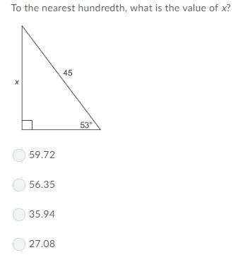 To the nearest hundredth, what is the value of x?-example-1