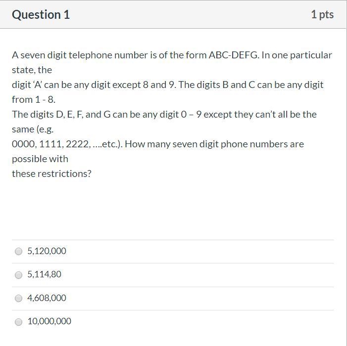 A seven digit telephone number is of the form ABC-DEFG. In one particular state, the-example-1