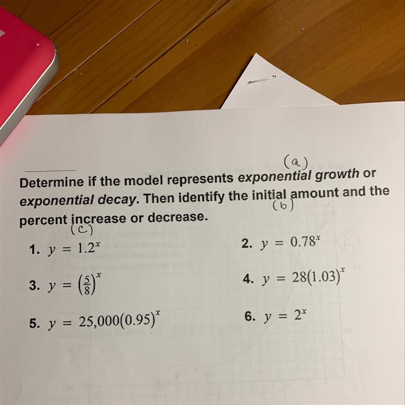 Determine model represents exponential growth or exponential decay. Then identify-example-1