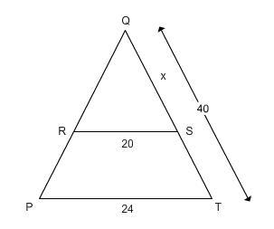 Triangles QPT and QRS are similar. Find x. 33 32 and one-fourth 33 and one-third 32-example-1