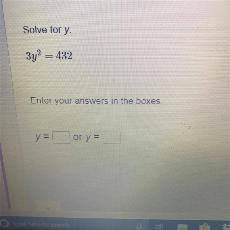 Solve for y 3y^2=432-example-1