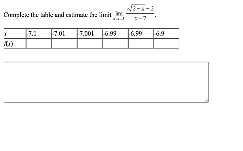 Complete the table and estimate the limit-example-1