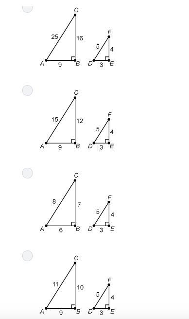 PICTURES ARE ATTACHED, PLEASE HELP :) Which pair of triangles are similar? (2nd picture-example-2