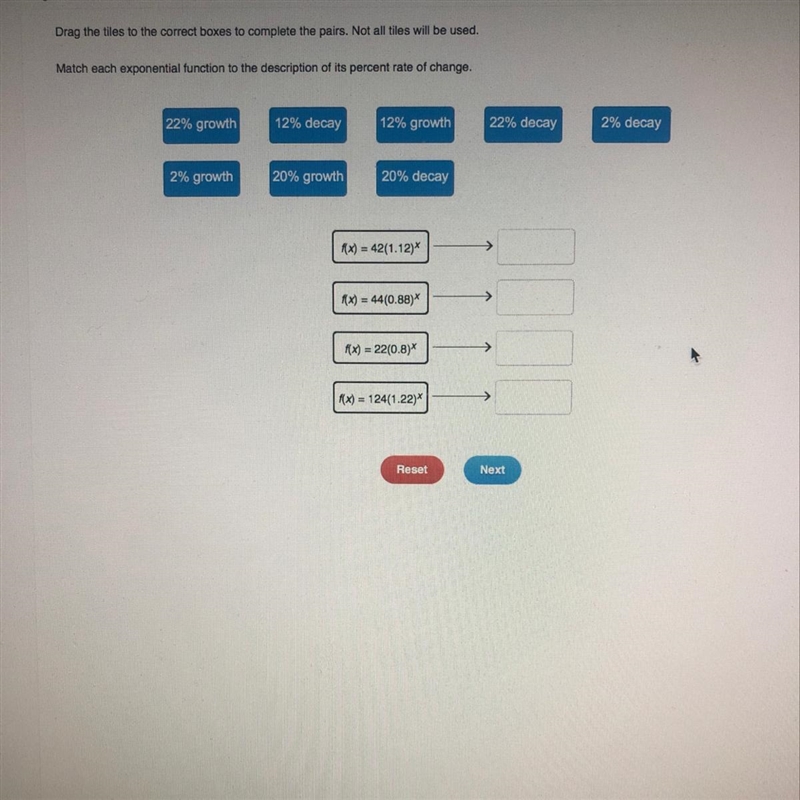 Drag the tiles to the correct boxes to complete the pairs. Not all tiles will be used-example-1