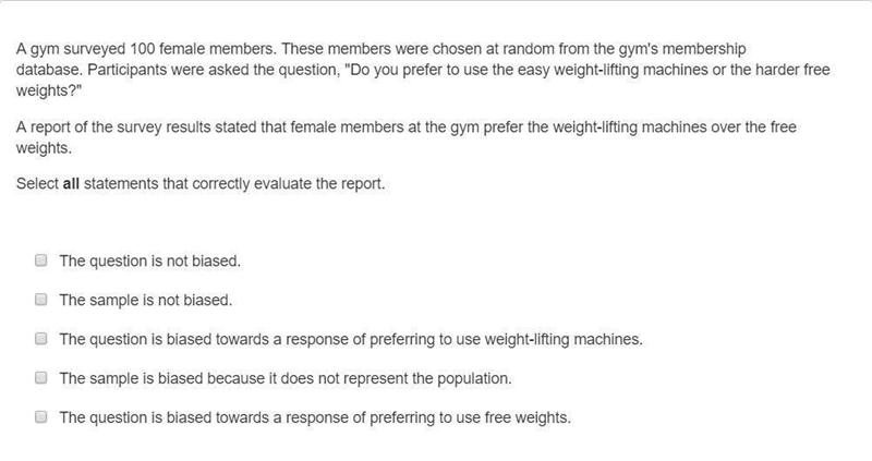 A gym surveyed 100 female members. These members were chosen at random from the gym-example-1