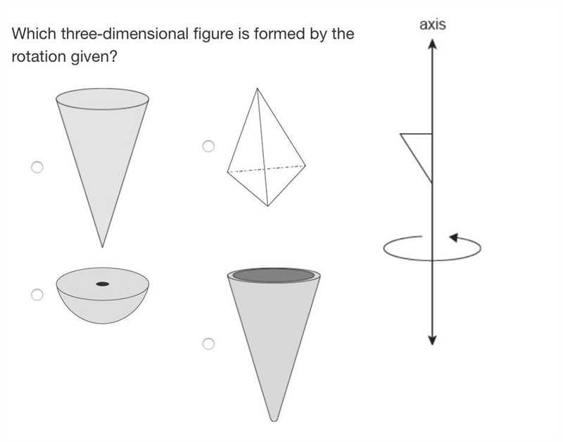 Which three-dimensional figure is formed by the rotation given? PLeaseee help 12p-example-1