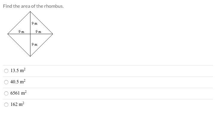 Find the area of the rhombus.-example-1