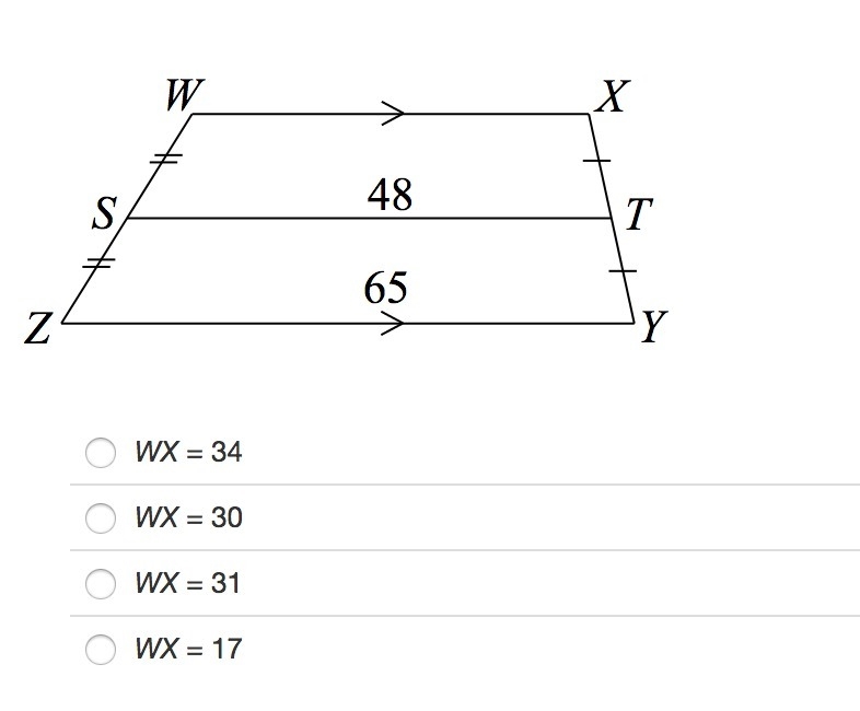 In trapezoid WXYZ, identify WX. PLEASE HELP!!!-example-1